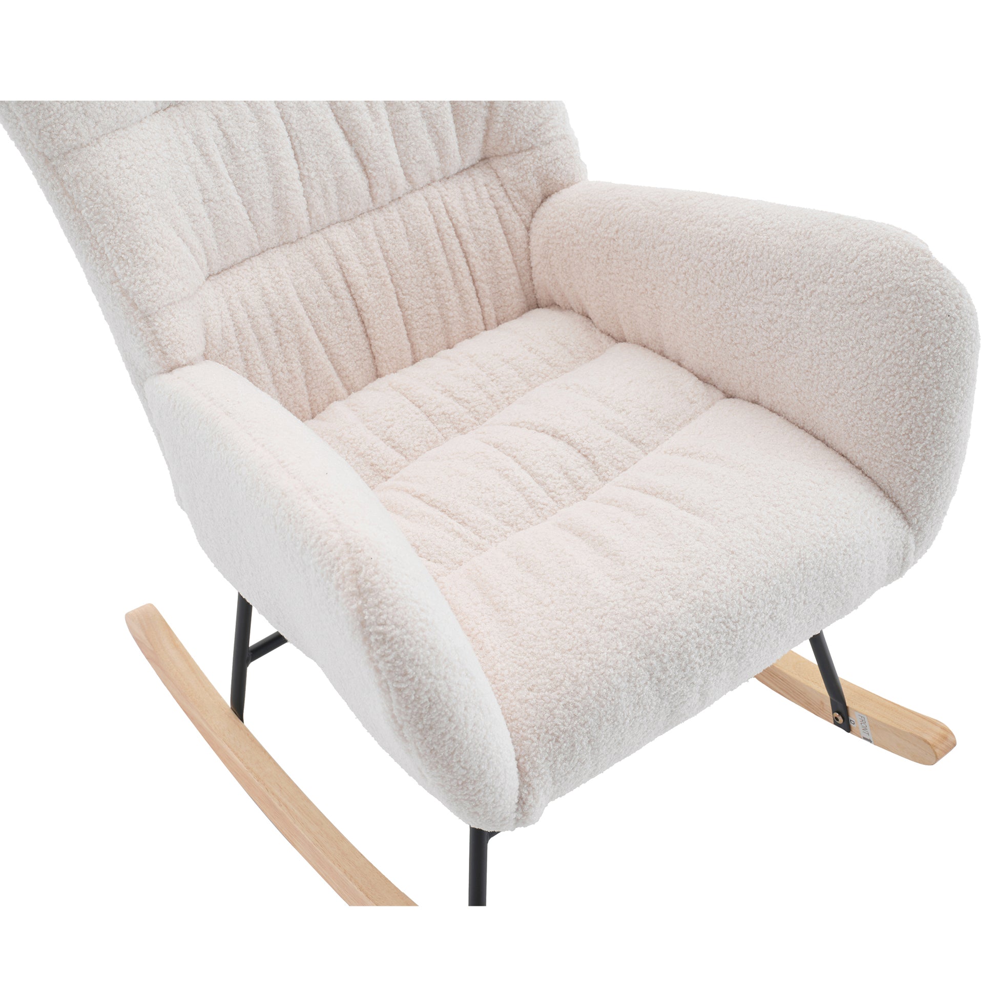 Nursery Rocking Chair, Teddy Upholstered Glider Rocker, Rocking Accent Chair With High Backrest, Comfy Rocking Accent Armchair For Living Room, Bedroom, Offices, White Iron White Primary Living Space Varnished Sponge Square Casual Rocking Chairs