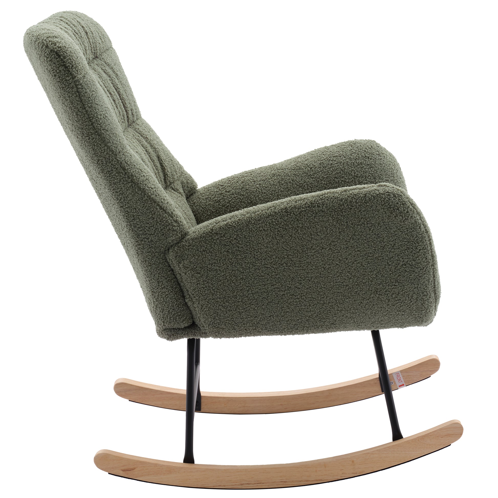 Nursery Rocking Chair, Teddy Upholstered Glider Rocker, Rocking Accent Chair With High Backrest, Comfy Rocking Accent Armchair For Living Room, Bedroom, Offices, Green Iron Green Primary Living Space Varnished Sponge Square Casual Rocking Chairs