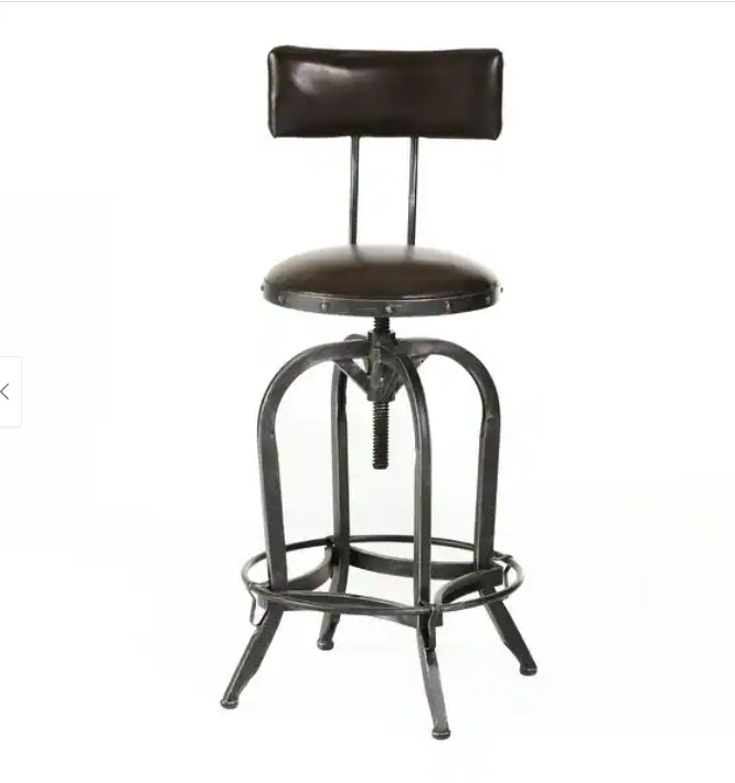 Upholstered Adjustable Height Swivel Barstool Brown Pu