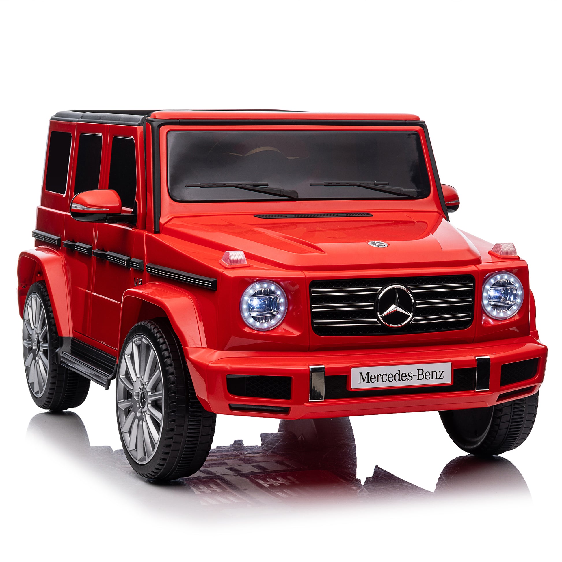 Licensed Mercedes Benz G500,24V Kids Ride On Toy 2.4G W Parents Remote Control,Electric Car For Kids,Three Speed Adjustable,Power Display, Usb,Mp3 ,Bluetooth,Led Light,Three Point Safety Belt Red Plastic