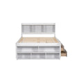 Full Bed With Bookcase Headboard, Under Bed Storage Drawers And Bed End Storage Case,White Full White American Design Pine