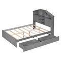 Full Size Wood Platform Bed With House Shaped Storage Headboard And 2 Drawers, Gray Box Spring Not Required Full Gray Wood Bedroom Solid Wood Mdf