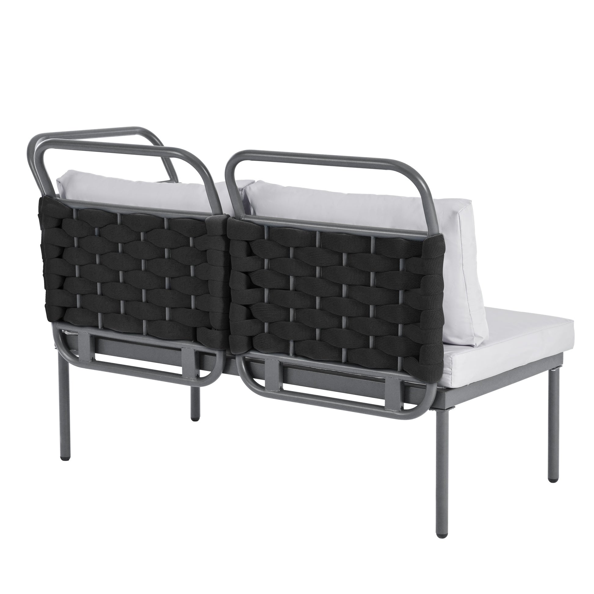 5 Piece Modern Patio Sectional Sofa Set Outdoor Woven Rope Furniture Set With Glass Table And Cushions, Black Gray Yes Sectional Grey Black Weather Resistant Frame Water Resistant Cushion Garden & Outdoor Modern Sectional Seating Groups Foam Woven Rope