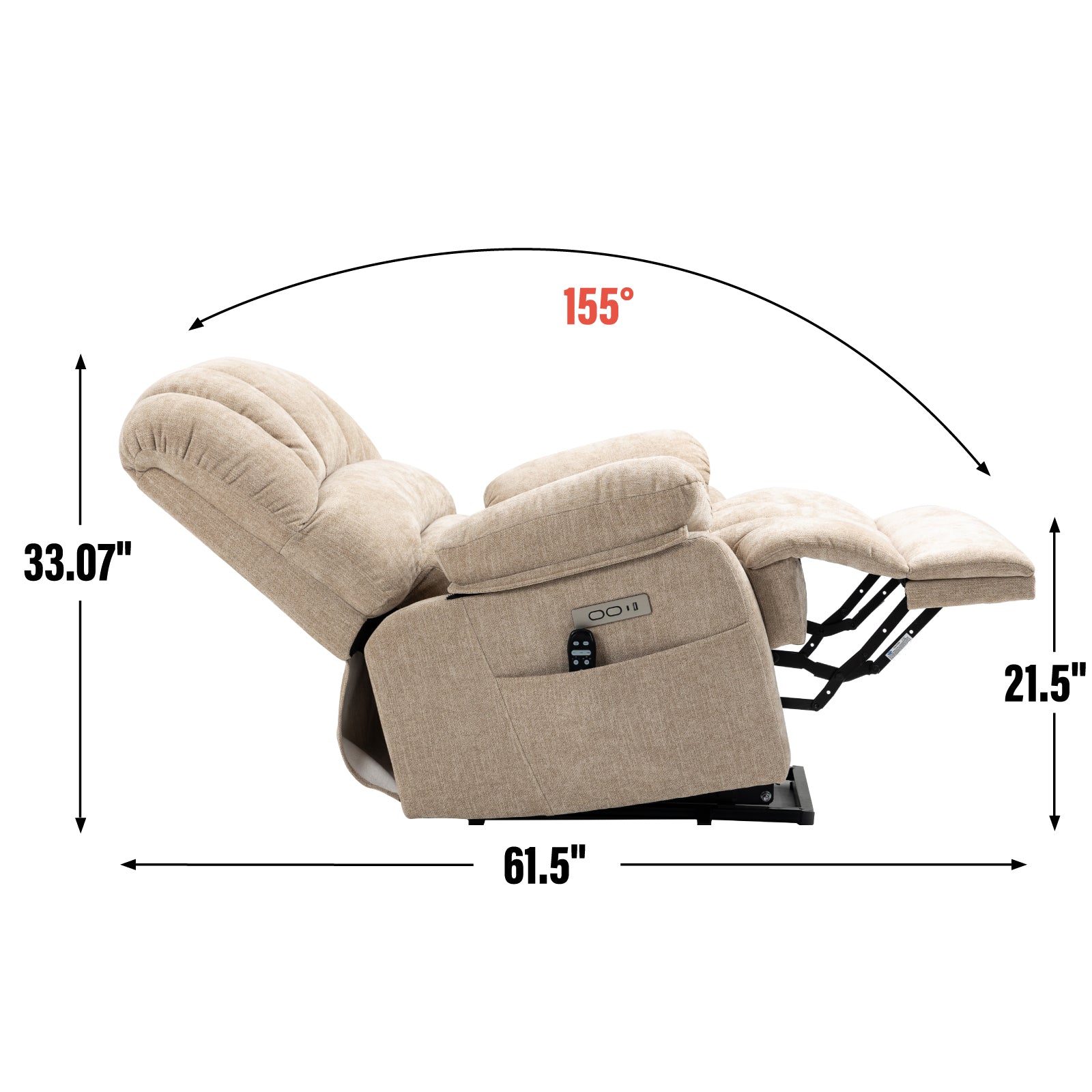 23" Seat Width And High Back Large Size Beige Chenille Power Lift Recliner Chair With 8 Point Vibration Massage And Lumbar Heating Beige Power Push Button Medium Firm Pillow Back Heavy Duty Pillow Top Arms Fiber Foam And Polyester Fiber Pad Chenille