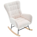 Nursery Rocking Chair, Teddy Upholstered Glider Rocker, Rocking Accent Chair With High Backrest, Comfy Rocking Accent Armchair For Living Room, Bedroom, Offices, White Iron White Primary Living Space Varnished Sponge Square Casual Rocking Chairs