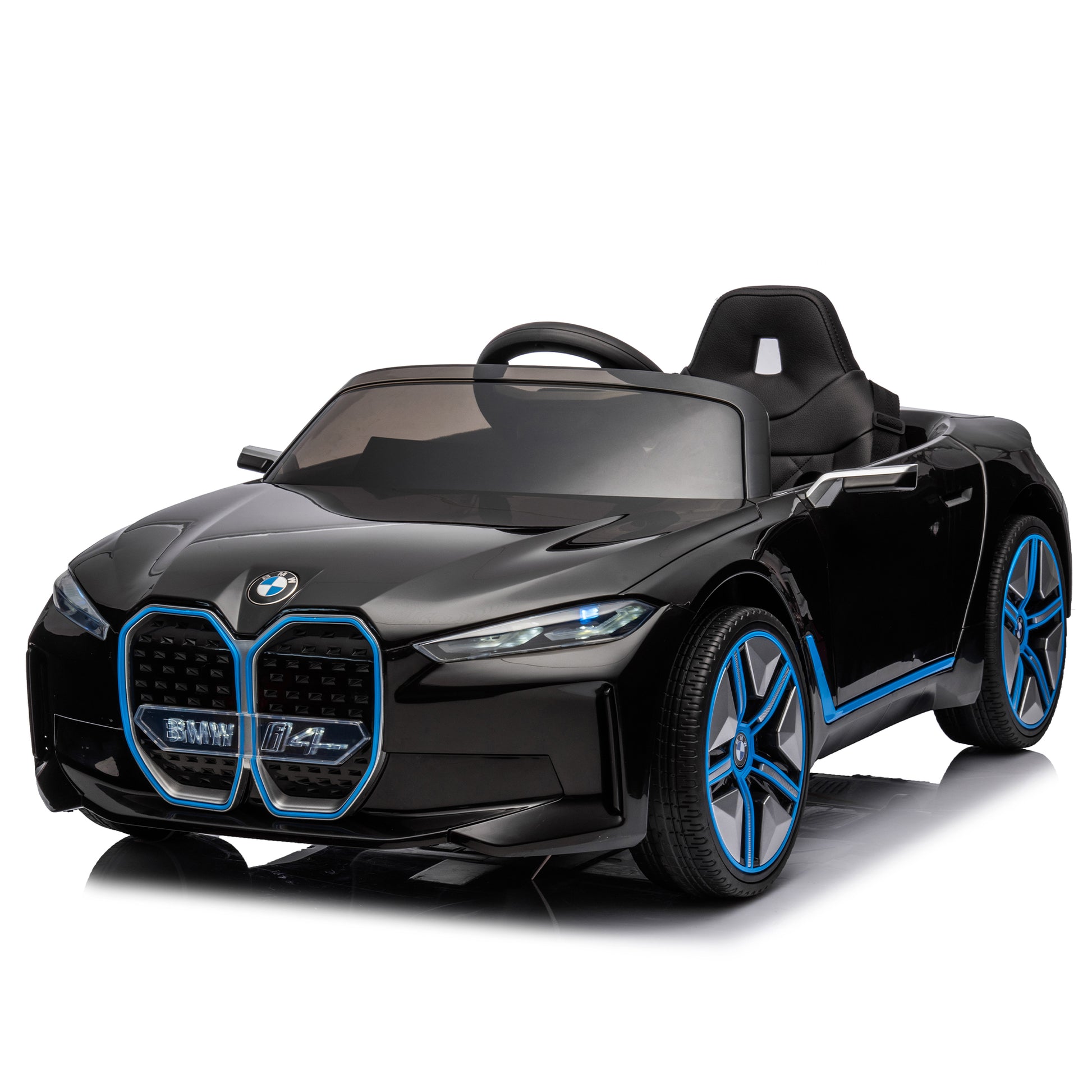 Licensed Bmw I4,12V Kids Ride On Car 2.4G W Parents Remote Control,Electric Car For Kids,Three Speed Adjustable,Power Display, Usb,Mp3 ,Bluetooth,Led Light,Two Point Safety Belt,Story Black Plastic Indoor & Outdoor Use