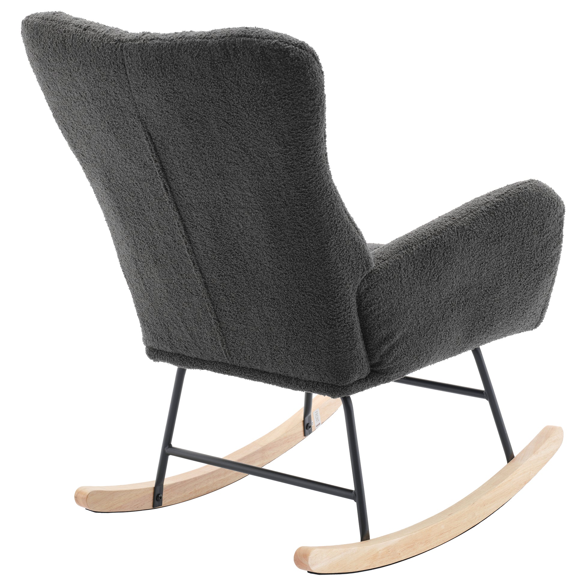 Nursery Rocking Chair, Teddy Upholstered Glider Rocker, Rocking Accent Chair With High Backrest, Comfy Rocking Accent Armchair For Living Room, Bedroom, Offices, Dark Gray Iron Dark Gray Primary Living Space Varnished Sponge Square Casual Rocking Chairs