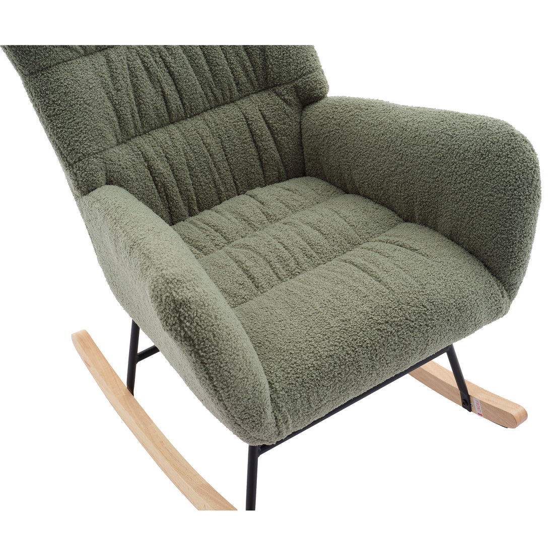 Nursery Rocking Chair, Teddy Upholstered Glider Rocker, Rocking Accent Chair With High Backrest, Comfy Rocking Accent Armchair For Living Room, Bedroom, Offices, Green Iron Green Primary Living Space Varnished Sponge Square Casual Rocking Chairs