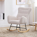 Nursery Rocking Chair, Teddy Upholstered Glider Rocker, Rocking Accent Chair With High Backrest, Comfy Rocking Accent Armchair For Living Room, Bedroom, Offices, White Iron White Primary Living Space Varnished Sponge Square Casual Rocking Chairs