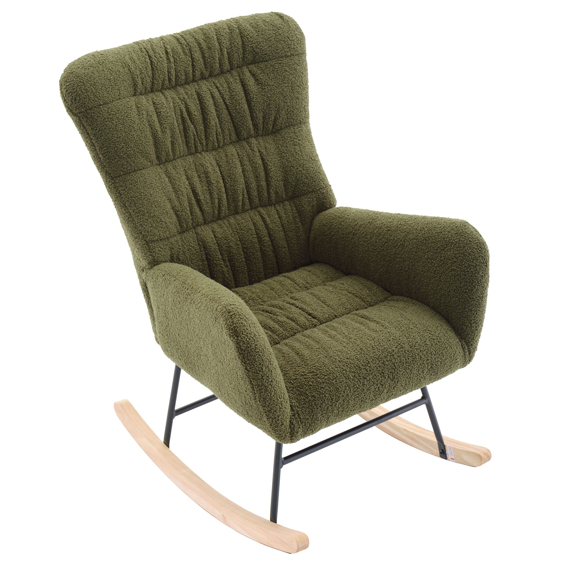 Nursery Rocking Chair, Teddy Upholstered Glider Rocker, Rocking Accent Chair With High Backrest, Comfy Rocking Accent Armchair For Living Room, Bedroom, Offices, Dark Green Iron Dark Green Primary Living Space Varnished Sponge Square Casual Rocking