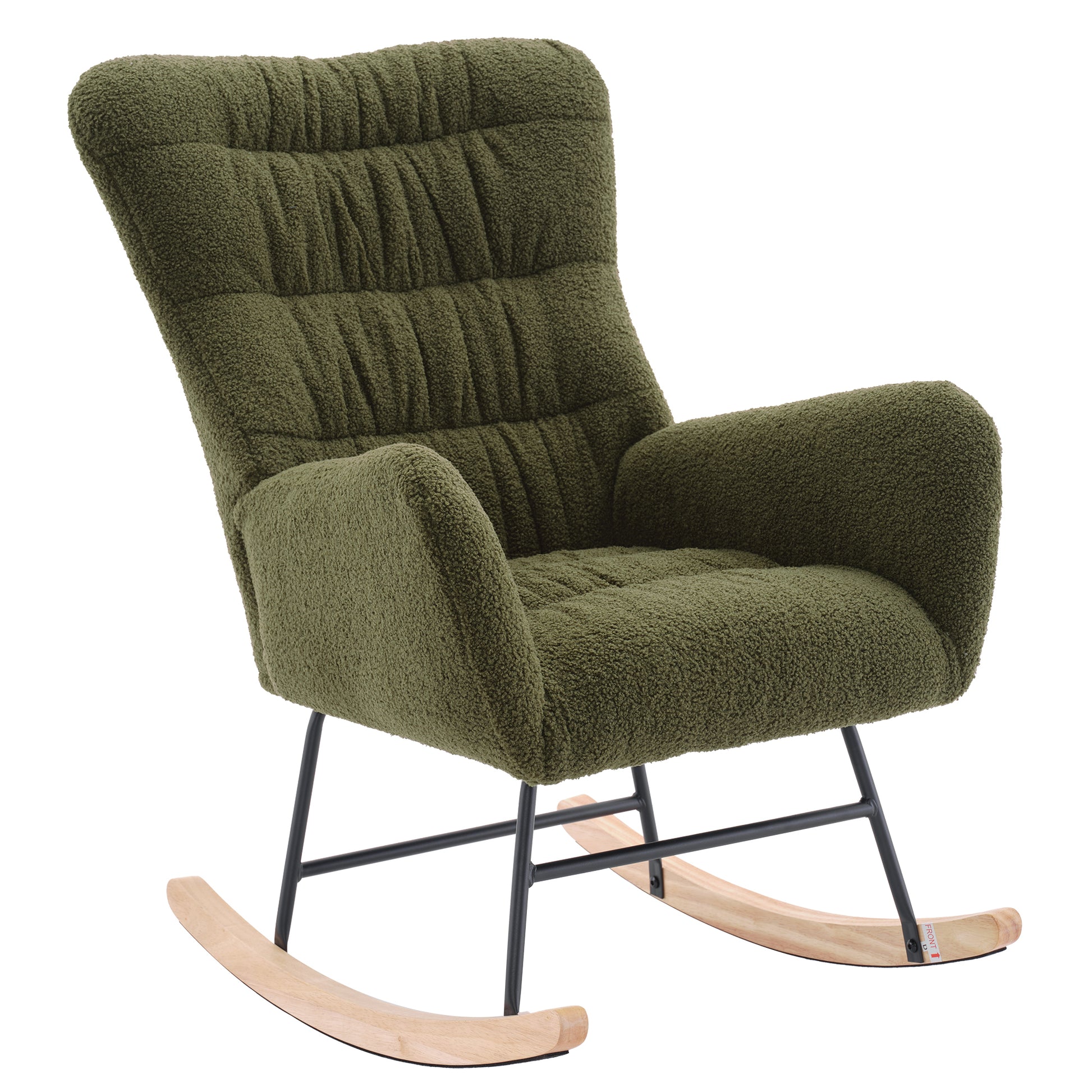 Nursery Rocking Chair, Teddy Upholstered Glider Rocker, Rocking Accent Chair With High Backrest, Comfy Rocking Accent Armchair For Living Room, Bedroom, Offices, Dark Green Iron Dark Green Primary Living Space Varnished Sponge Square Casual Rocking