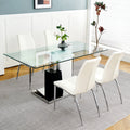 Modern Style Glass Table, Pu Fabric Chair Electroplated Chair Legs, Solid Support Base, Furniture Made Of Selected Materials To Highlight Fashion, Suitable For Living Room Use Set Of 5 White Mdf Metal