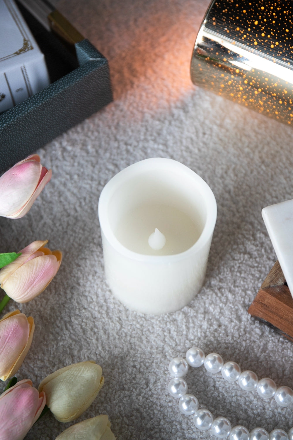 Set Of 3 Ivory Led Candles With Remote Timer, L:D3X6" M:D3X5" S:D3X4" Ivory Classic Plastic