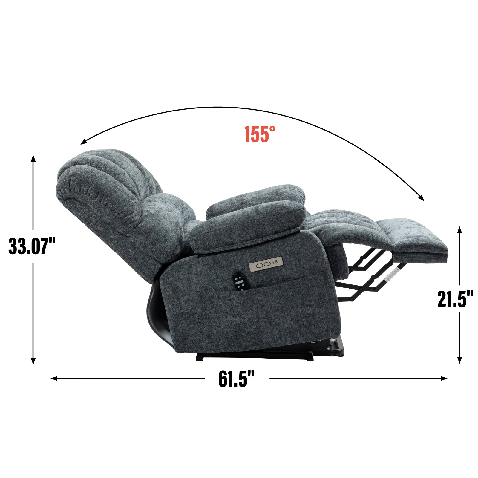 23" Seat Width And High Back Large Size Blue Chenille Power Lift Recliner Chair With 8 Point Vibration Massage And Lumbar Heating Blue Gray Chenille Metal Power Push Button Primary Living Space Medium Firm Cushion Back Heavy Duty American Design Pillow