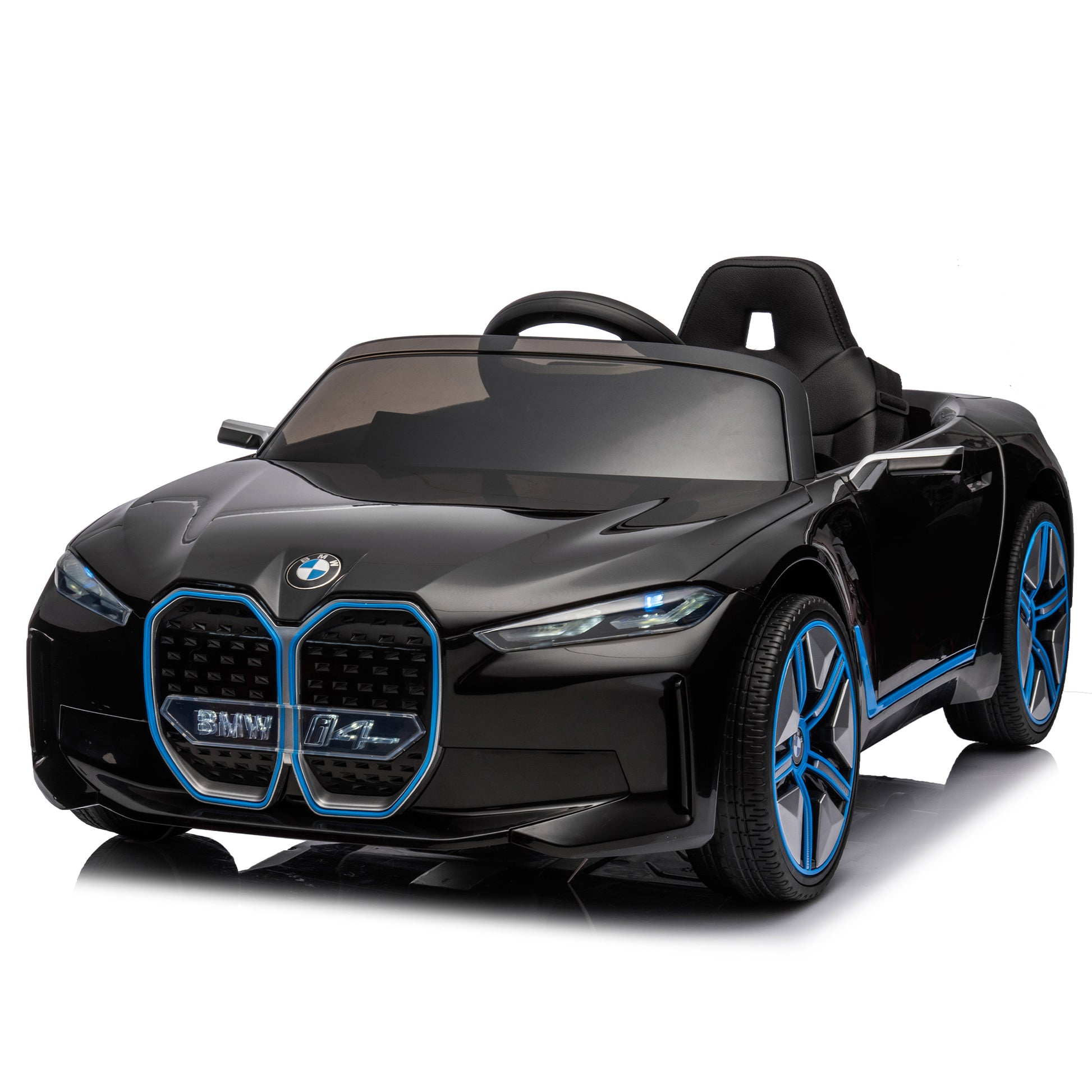 Licensed Bmw I4,12V Kids Ride On Car 2.4G W Parents Remote Control,Electric Car For Kids,Three Speed Adjustable,Power Display, Usb,Mp3 ,Bluetooth,Led Light,Two Point Safety Belt,Story Black Plastic Indoor & Outdoor Use