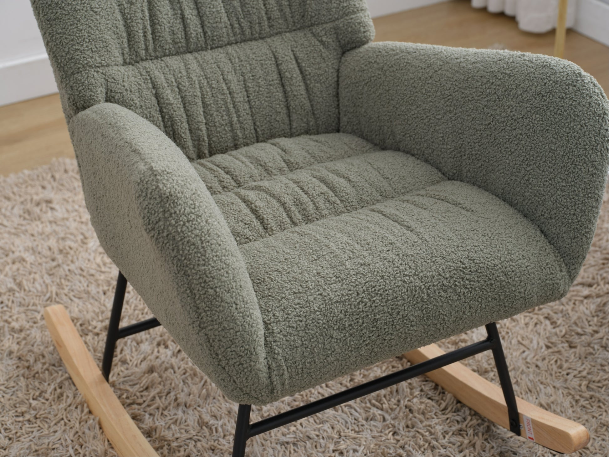 Nursery Rocking Chair, Teddy Upholstered Glider Rocker, Rocking Accent Chair With High Backrest, Comfy Rocking Accent Armchair For Living Room, Bedroom, Offices, Green Iron Green Primary Living Space Varnished Sponge Square Casual Rocking Chairs