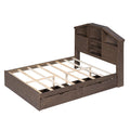 Full Size Wood Platform Bed With House Shaped Storage Headboard And 2 Drawers, Walnut Box Spring Not Required Full Walnut Wood Bedroom Solid Wood Mdf