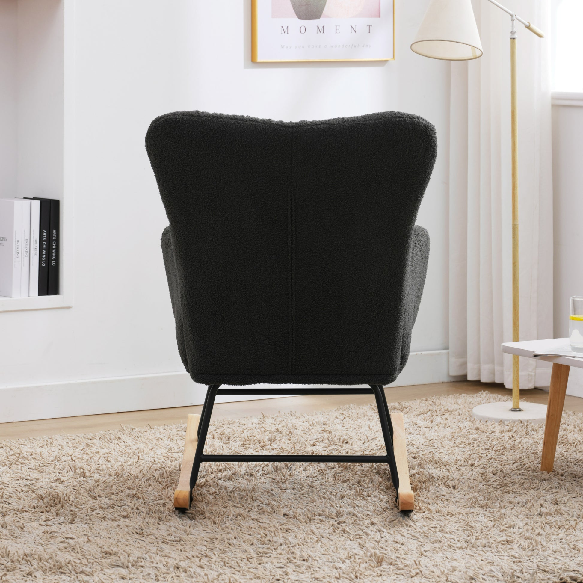 Nursery Rocking Chair, Teddy Upholstered Glider Rocker, Rocking Accent Chair With High Backrest, Comfy Rocking Accent Armchair For Living Room, Bedroom, Offices, Dark Gray Iron Dark Gray Primary Living Space Varnished Sponge Square Casual Rocking Chairs