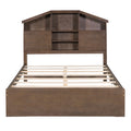 Full Size Wood Platform Bed With House Shaped Storage Headboard And 2 Drawers, Walnut Box Spring Not Required Full Walnut Wood Bedroom Solid Wood Mdf
