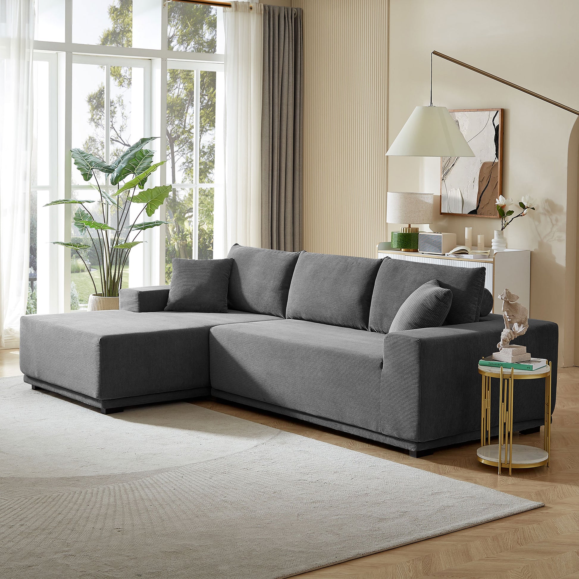 Sectional Couch Covers 2 Pcs L Shape Sectional Sofa Corduroy Couches For Living Room, Bedroom, Salon, 2 Pc Free Combinationincluding Bottom Frame . Grey Gray Corduroy 3 Seat