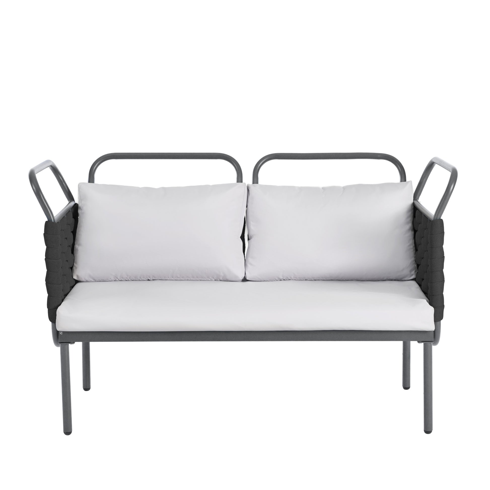5 Piece Modern Patio Sectional Sofa Set Outdoor Woven Rope Furniture Set With Glass Table And Cushions, Black Gray Yes Sectional Grey Black Weather Resistant Frame Water Resistant Cushion Garden & Outdoor Modern Sectional Seating Groups Foam Woven Rope