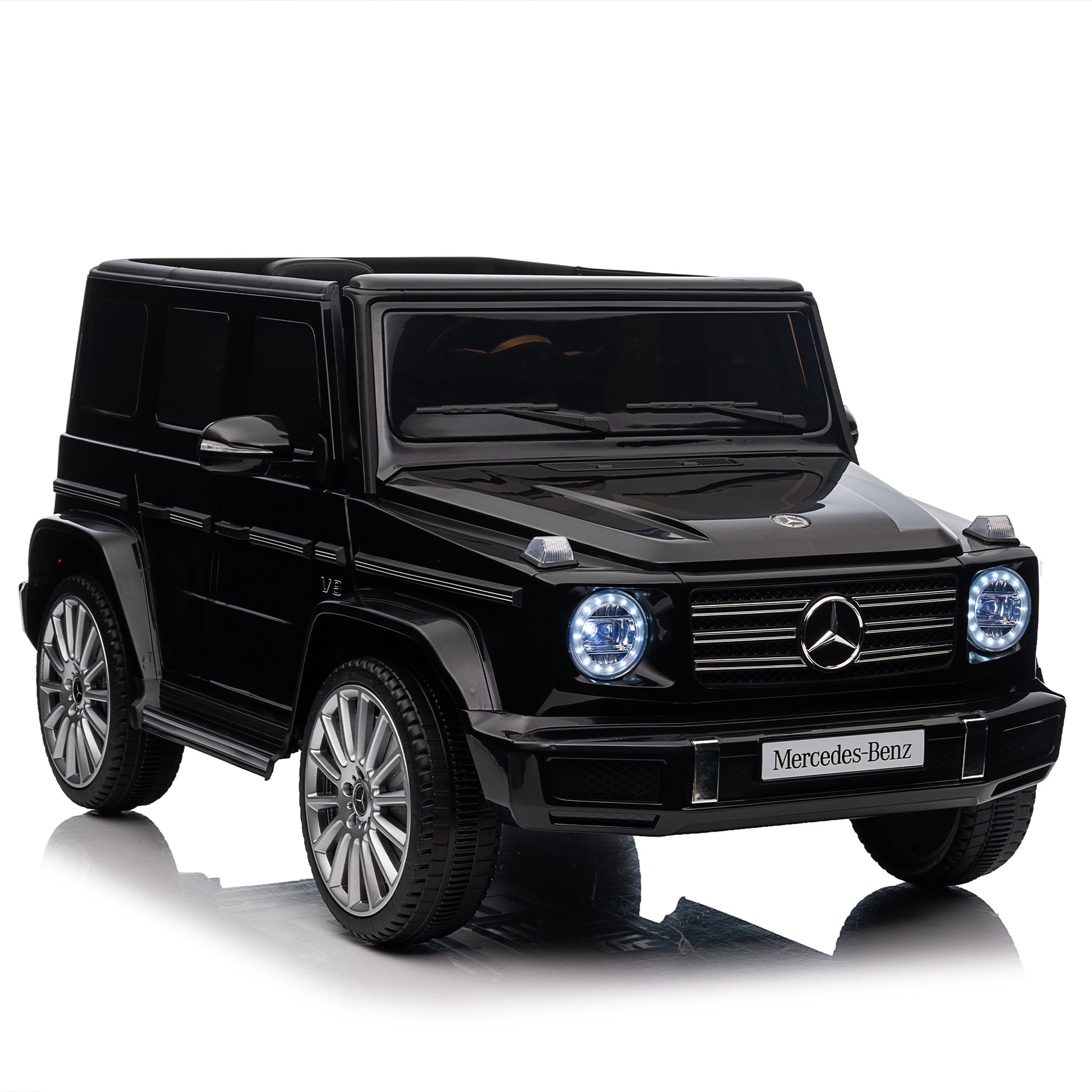 Licensed Mercedes Benz G500,24V Kids Ride On Toy 2.4G W Parents Remote Control,Electric Car For Kids,Three Speed Adjustable,Power Display, Usb,Mp3 ,Bluetooth,Led Light,Three Point Safety Belt Black Plastic