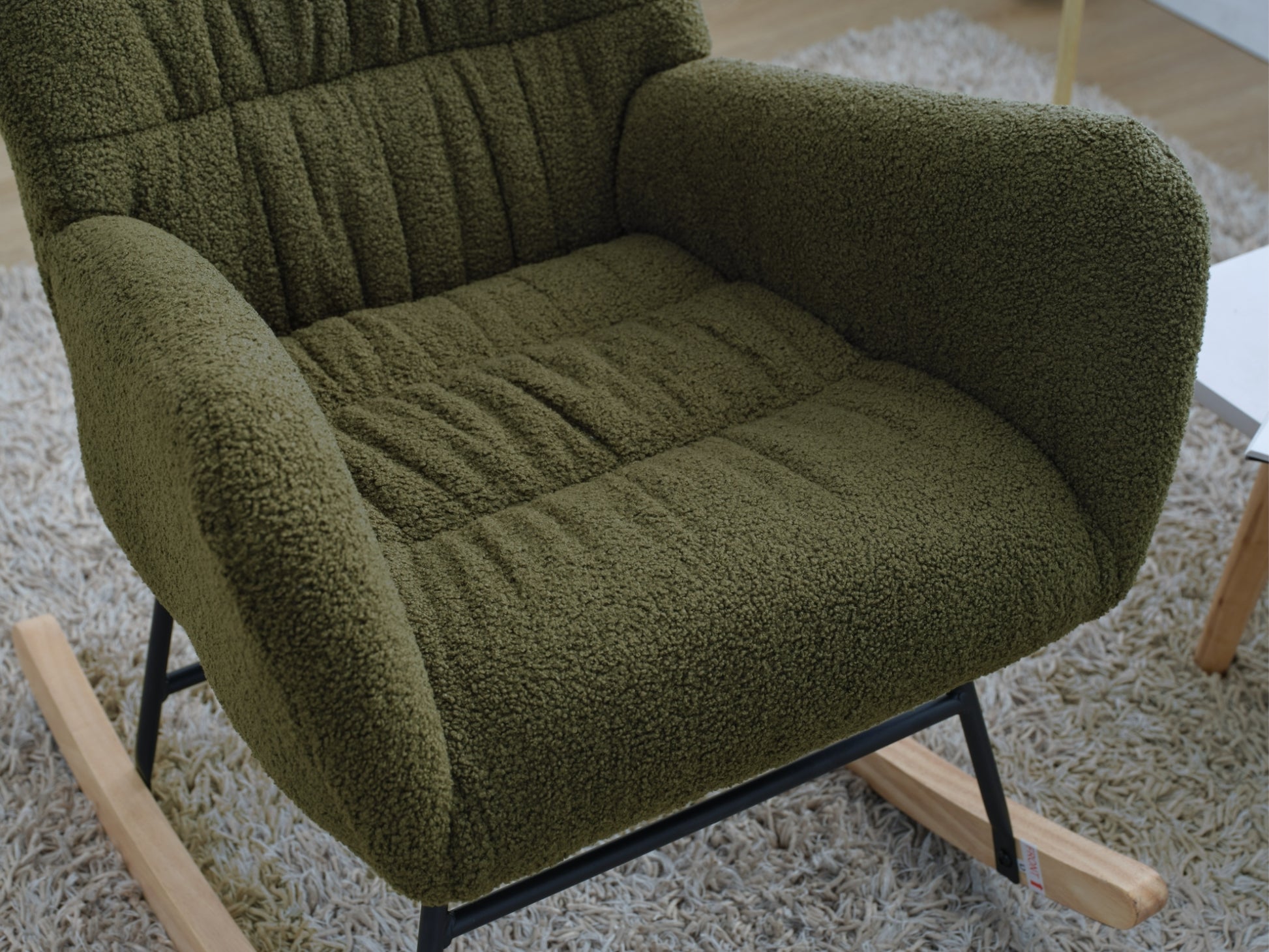 Nursery Rocking Chair, Teddy Upholstered Glider Rocker, Rocking Accent Chair With High Backrest, Comfy Rocking Accent Armchair For Living Room, Bedroom, Offices, Dark Green Iron Dark Green Primary Living Space Varnished Sponge Square Casual Rocking