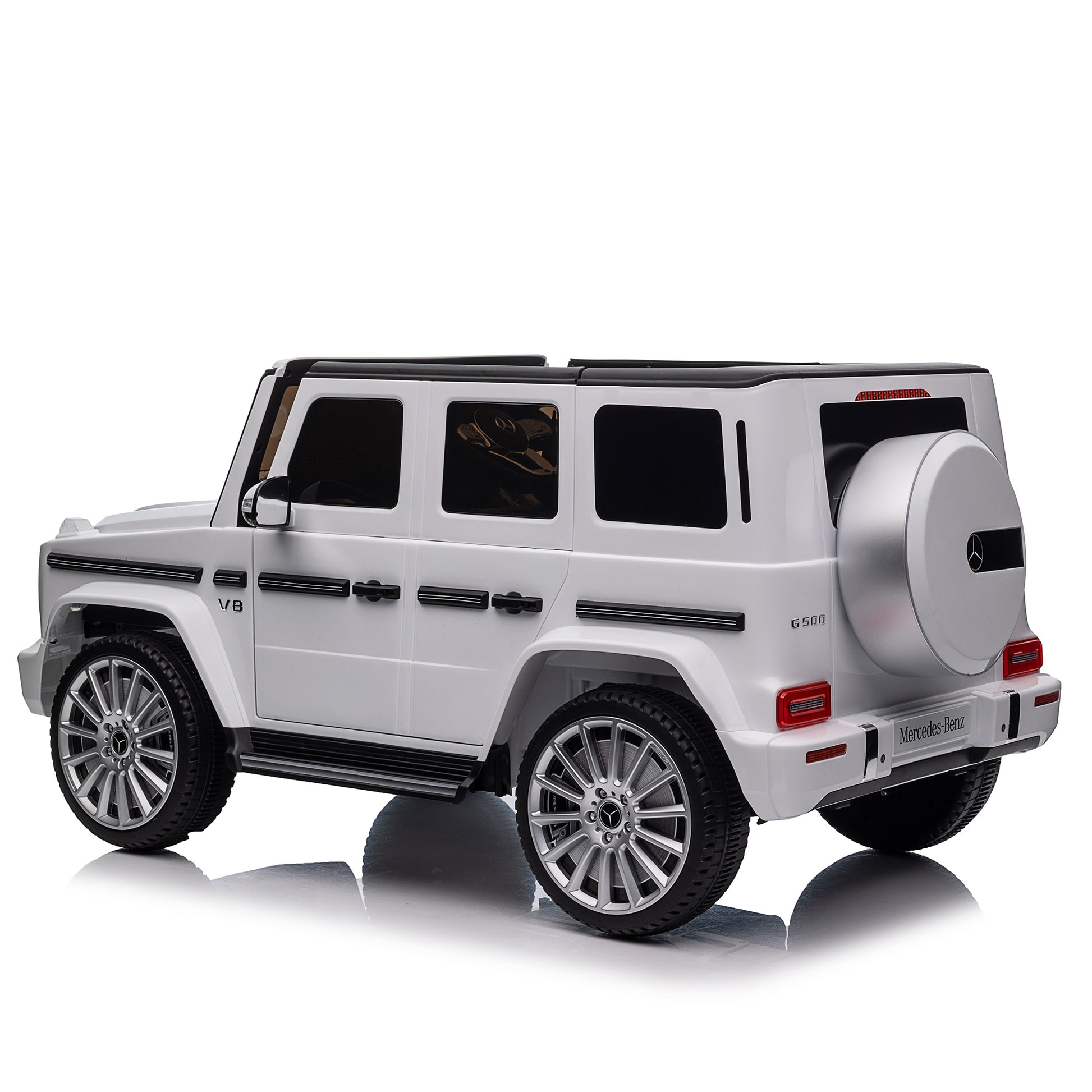 Licensed Mercedes Benz G500,24V Kids Ride On Toy 2.4G W Parents Remote Control,Electric Car For Kids,Three Speed Adjustable,Power Display, Usb,Mp3 ,Bluetooth,Led Light,Three Point Safety Belt White Plastic