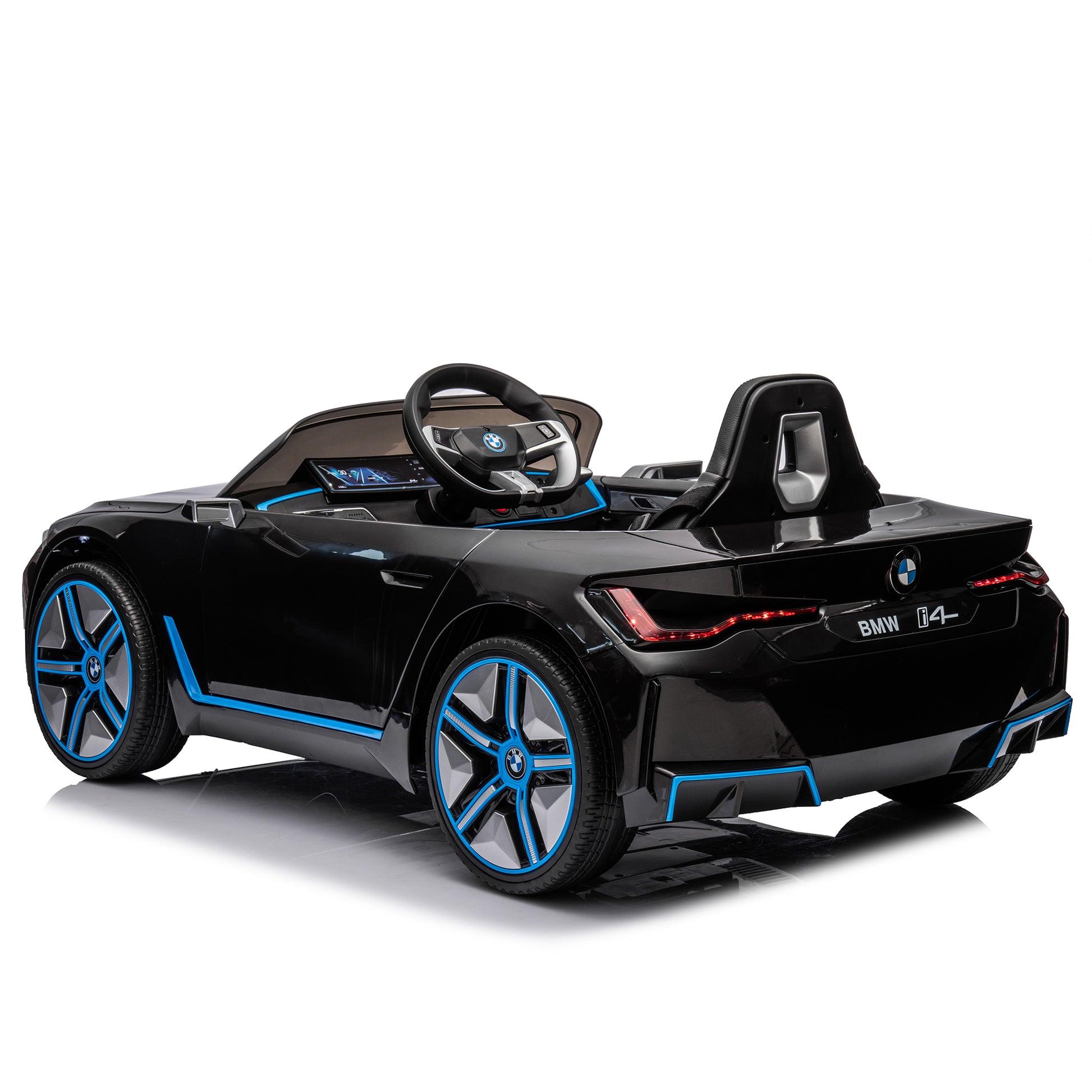 Licensed Bmw I4,12V Kids Ride On Car 2.4G W Parents Remote Control,Electric Car For Kids,Three Speed Adjustable,Power Display, Usb,Mp3 ,Bluetooth,Led Light,Two Point Safety Belt,Story Black Plastic Indoor & Outdoor Use