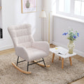 Nursery Rocking Chair, Teddy Upholstered Glider Rocker, Rocking Accent Chair With High Backrest, Comfy Rocking Accent Armchair For Living Room, Bedroom, Offices, White Iron White Primary Living Space Varnished Sponge Square Casual Rocking Chairs