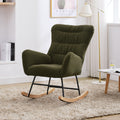 Nursery Rocking Chair, Teddy Upholstered Glider Rocker, Rocking Accent Chair With High Backrest, Comfy Rocking Accent Armchair For Living Room, Bedroom, Offices, Dark Green Iron Dark Green Primary Living Space Varnished Sponge Square Casual Rocking