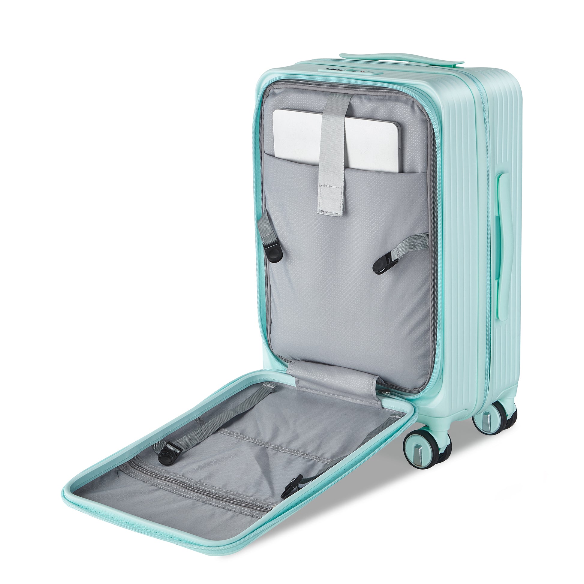 Luggage Sets 3 Piece 20 24 28 , Expandable Carry On Luggage With Tsa Lock Airline Approved, 100% Pc Hard Shell And Lightweight Suitcase With Front Pocket And Spinner Wheels Mint Green Pc