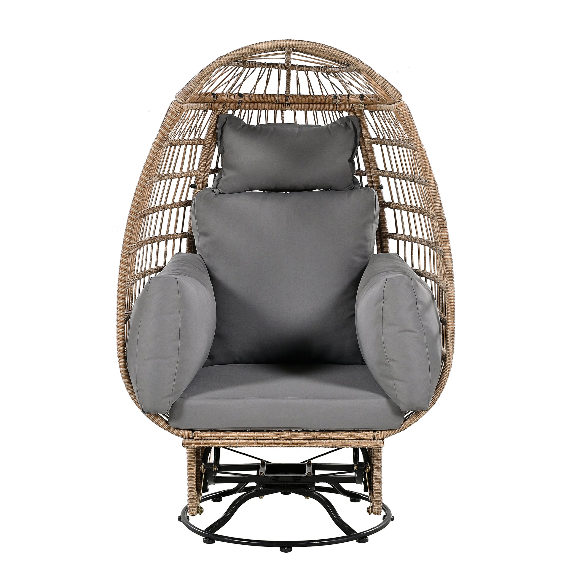 Outdoor Swivel Chair With Cushions, Rattan Egg Patio Chair With Rocking Function For Balcony, Poolside And Garden Natural Wicker Grey Cushion Natural Grey Wicker