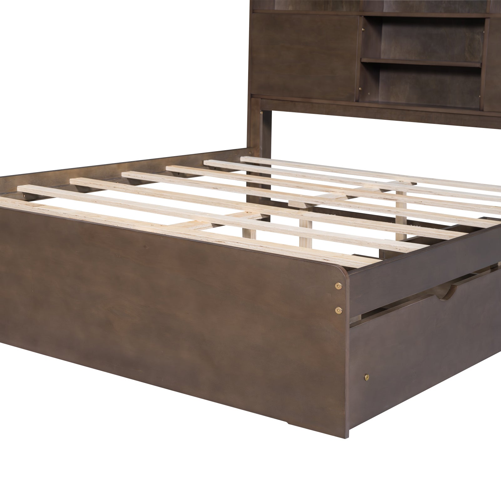 Full Size Wood Platform Bed With House Shaped Storage Headboard And 2 Drawers, Walnut Box Spring Not Required Full Walnut Wood Bedroom Solid Wood Mdf