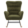 Nursery Rocking Chair, Teddy Upholstered Glider Rocker, Rocking Accent Chair With High Backrest, Comfy Rocking Accent Armchair For Living Room, Bedroom, Offices, Dark Green Iron Dark Green Primary Living Space Varnished Sponge Square Casual Rocking