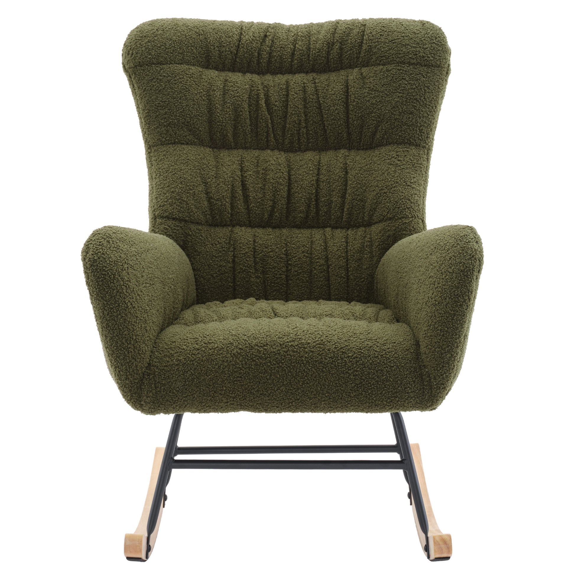 Nursery Rocking Chair, Teddy Upholstered Glider Rocker, Rocking Accent Chair With High Backrest, Comfy Rocking Accent Armchair For Living Room, Bedroom, Offices, Dark Green Iron Dark Green Primary Living Space Varnished Sponge Square Casual Rocking