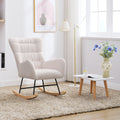 Nursery Rocking Chair, Teddy Upholstered Glider Rocker, Rocking Accent Chair With High Backrest, Comfy Rocking Accent Armchair For Living Room, Bedroom, Offices, White Iron White Primary Living Space Varnished Sponge Square Casual Rocking Chairs