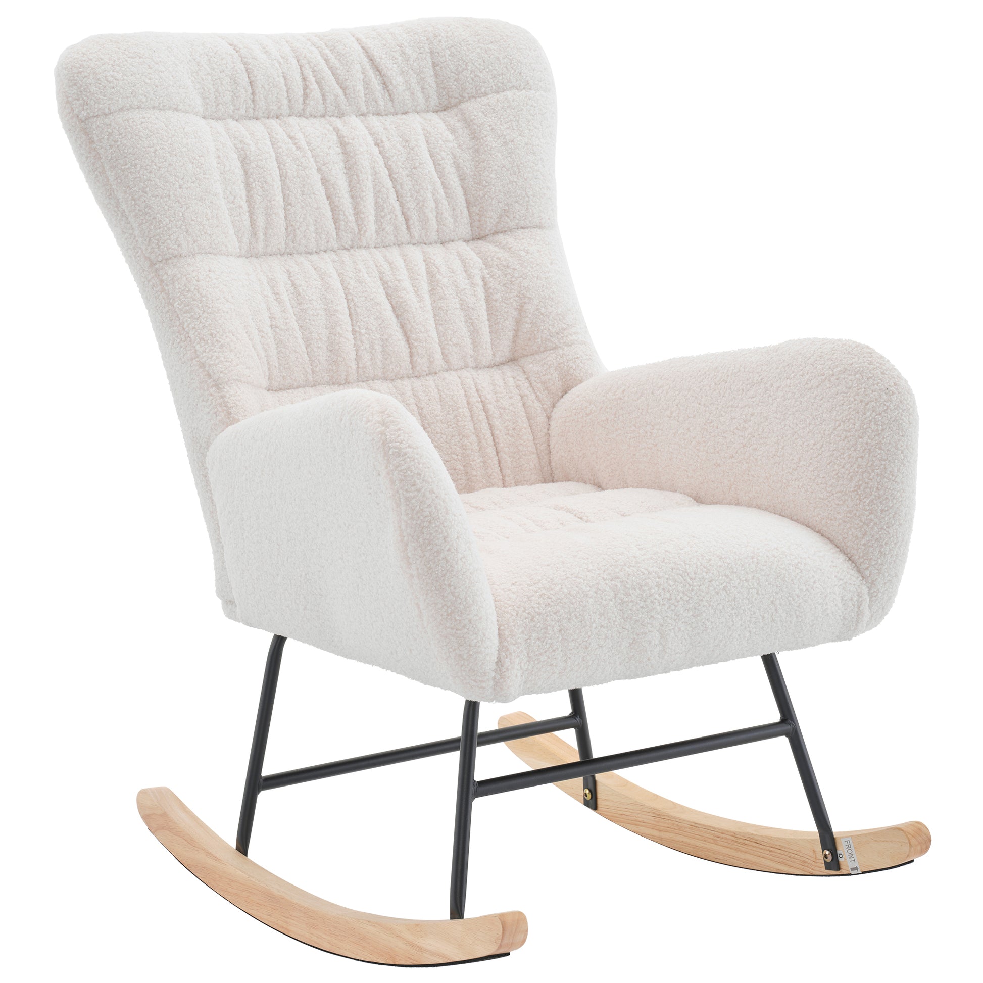 Nursery Rocking Chair, Teddy Upholstered Glider Rocker, Rocking Accent Chair With High Backrest, Comfy Rocking Accent Armchair For Living Room, Bedroom, Offices, White Iron White Primary Living Space Varnished Sponge Square Casual Rocking Chairs