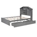 Full Size Wood Platform Bed With House Shaped Storage Headboard And 2 Drawers, Gray Box Spring Not Required Full Gray Wood Bedroom Solid Wood Mdf