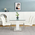 Modern Style Glass Table, Pu Fabric Chair Electroplated Chair Legs, Solid Support Base, Furniture Made Of Selected Materials To Highlight Fashion, Suitable For Living Room Use Set Of 5 White Mdf Metal