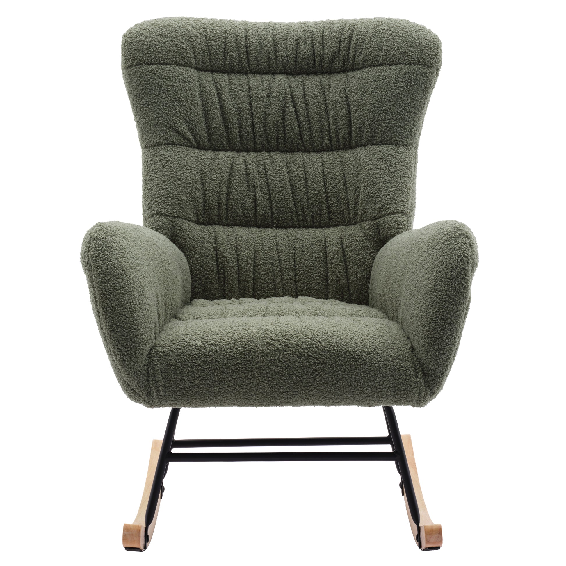 Nursery Rocking Chair, Teddy Upholstered Glider Rocker, Rocking Accent Chair With High Backrest, Comfy Rocking Accent Armchair For Living Room, Bedroom, Offices, Green Iron Green Primary Living Space Varnished Sponge Square Casual Rocking Chairs