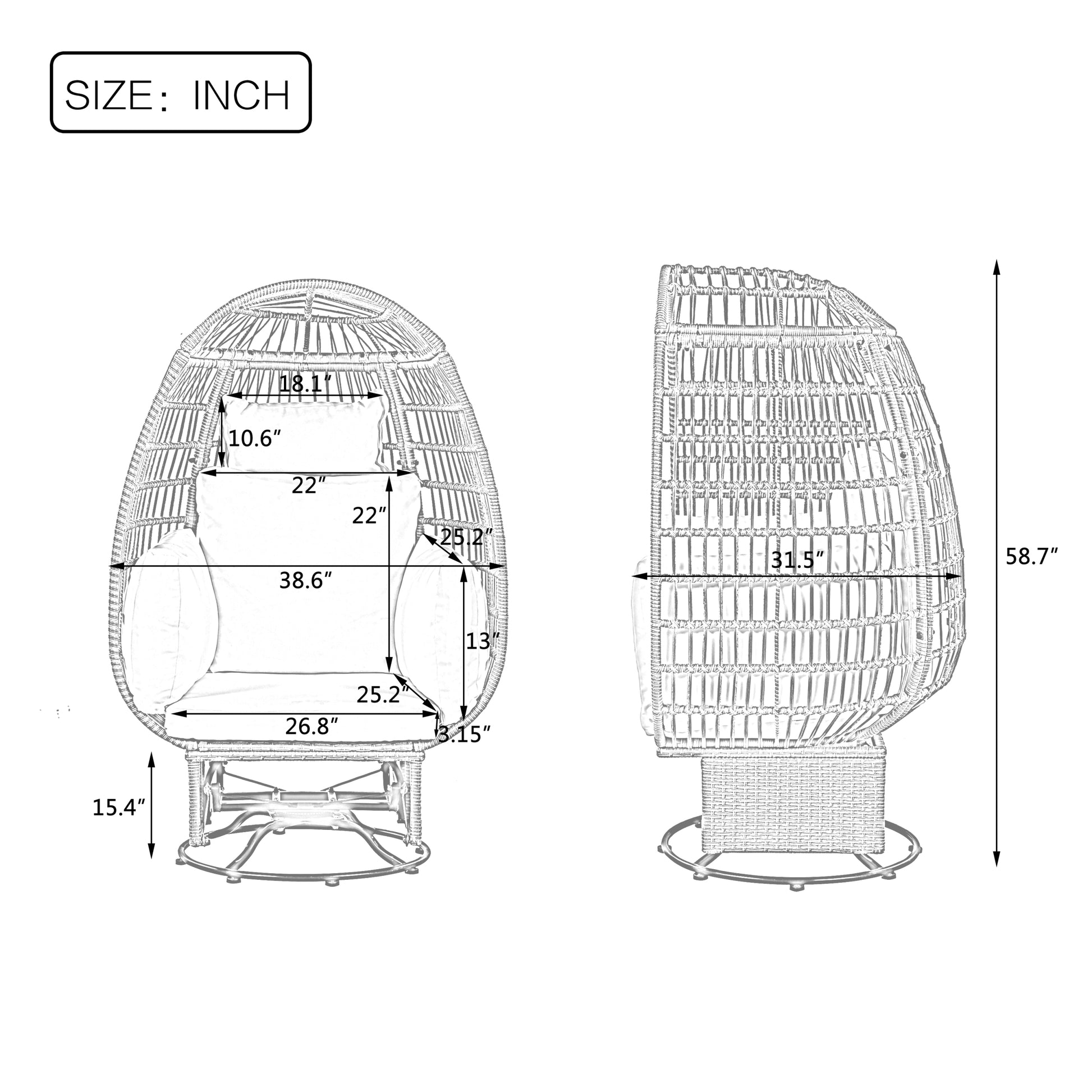 Outdoor Swivel Chair With Cushions, Rattan Egg Patio Chair With Rocking Function For Balcony, Poolside And Garden Natural Wicker Grey Cushion Natural Grey Wicker