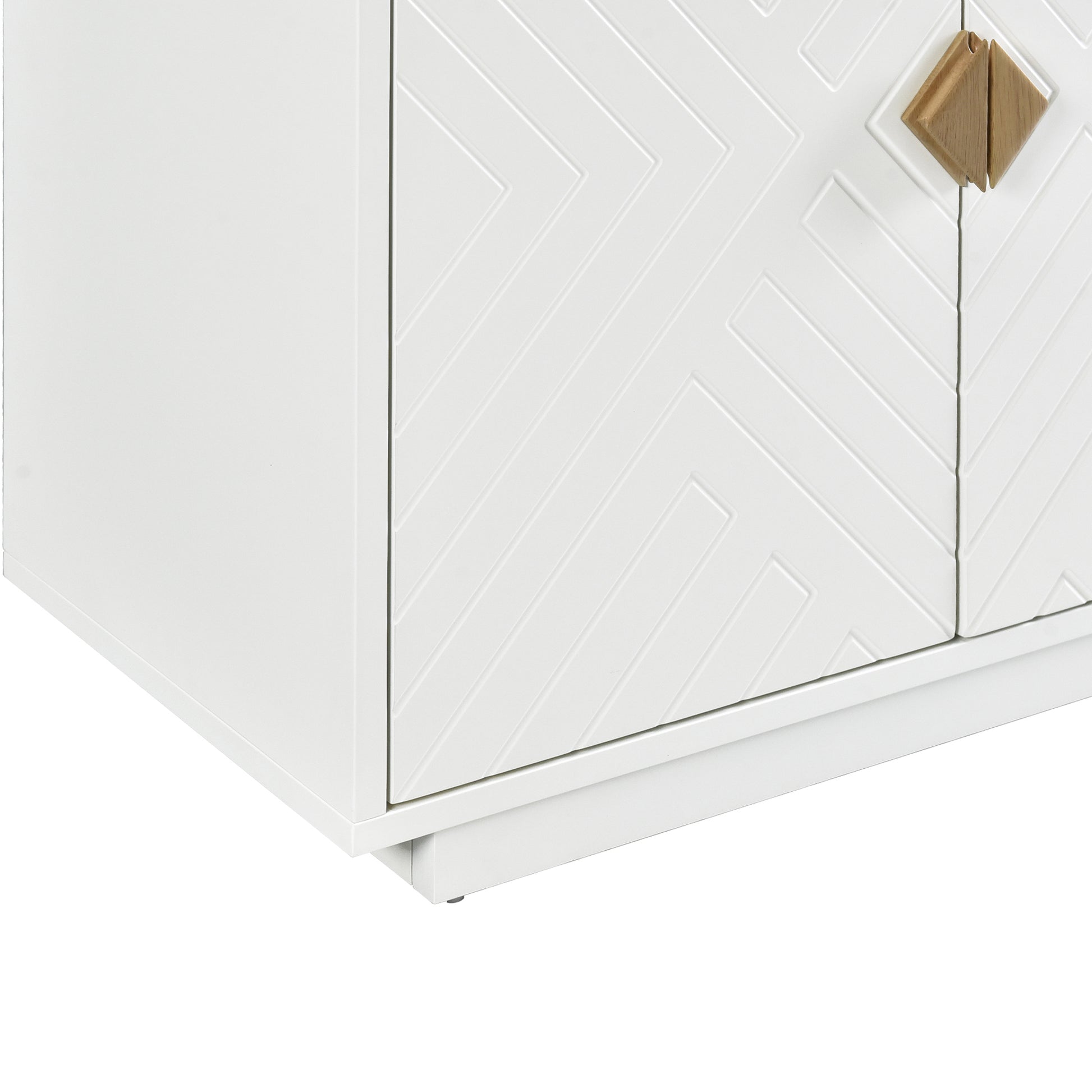 Modern Functional Large Storage Space Sideboard With Wooden Triangular Handles And Adjustable Shelves For Living Room And Dining Room White White Mdf