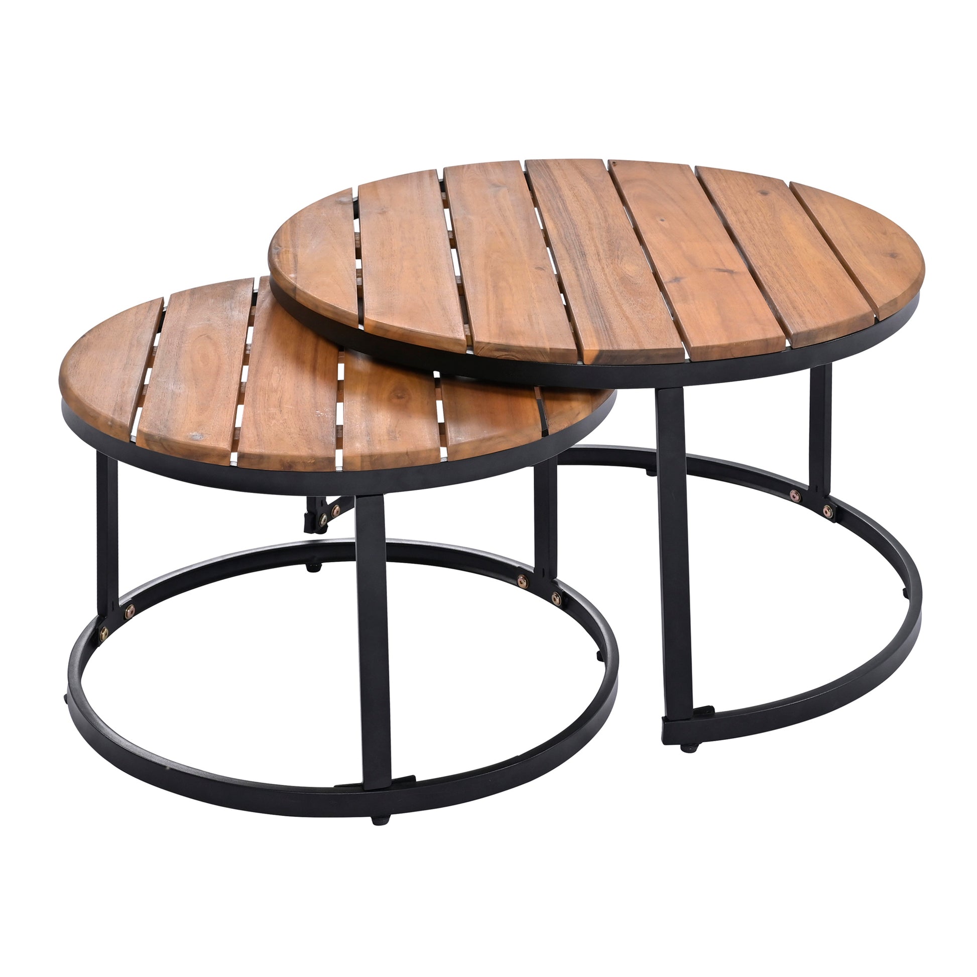 6 Piece Outdoor Sectional Sofa Set With Round Nesting Coffee Tables And Seating Sofa With Cushions For Patio, Porch And Garden Beige Beige Iron