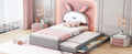 Twin Size Upholstered Platform Bed With Trundle And 3 Drawers, Rabbit Shaped Headboard With Embedded Led Lights, Gray Gray Velvet