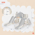 Kids Slide Playset Structure 7 In 1, Freestanding Space Set With Slide, Arch Tunnel, Ring Toss And Basketball Hoop,Double Slides For Toddlers, Kids Climbers Playground Grey White Hdpe