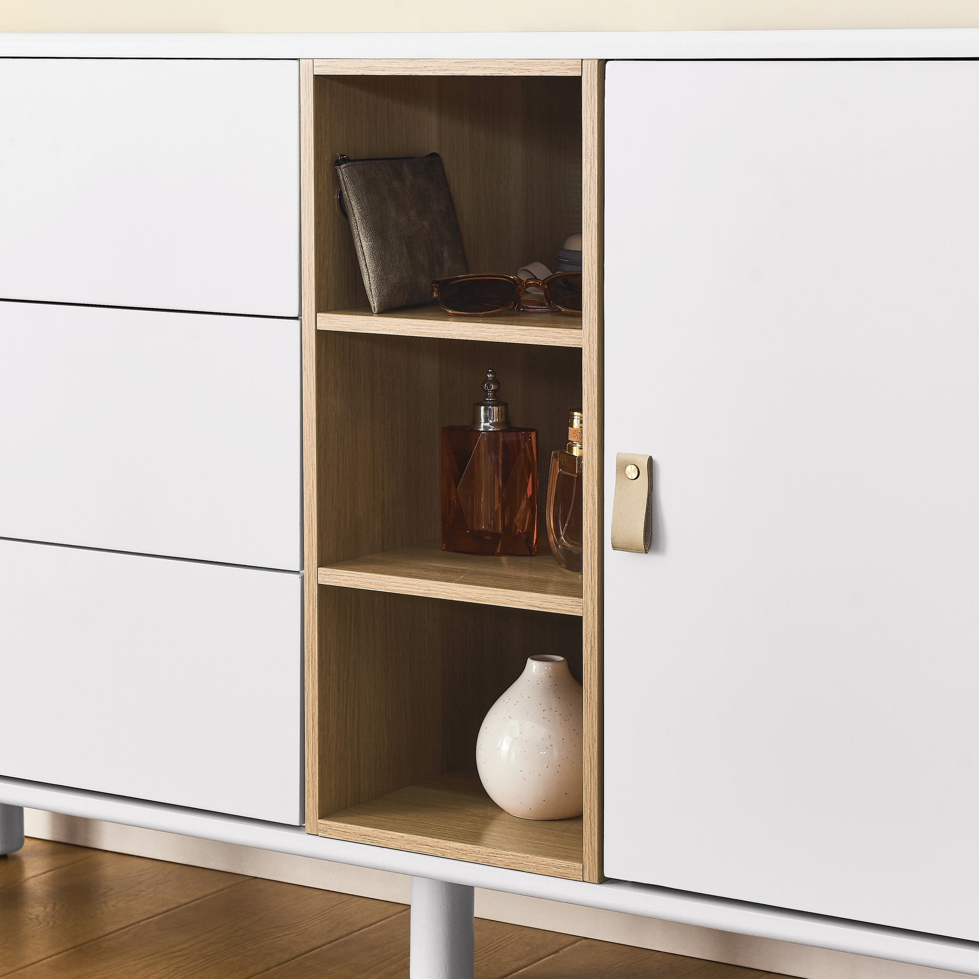 Storage Cabinet With Doors And Drawers, Chest Of Drawers, Multifunctional Storage Cabinet, Modern Chest Of Drawers, Wooden Storage Cabinet, Leather Handle Drawer Chest, Home Storage Cabinet, Office Ch White Solid Wood Mdf