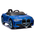 Licensed Bmw I4,12V Kids Ride On Car 2.4G W Parents Remote Control,Electric Car For Kids,Three Speed Adjustable,Power Display, Usb,Mp3 ,Bluetooth,Led Light,Two Point Safety Belt,Story Blue Plastic Indoor & Outdoor Use