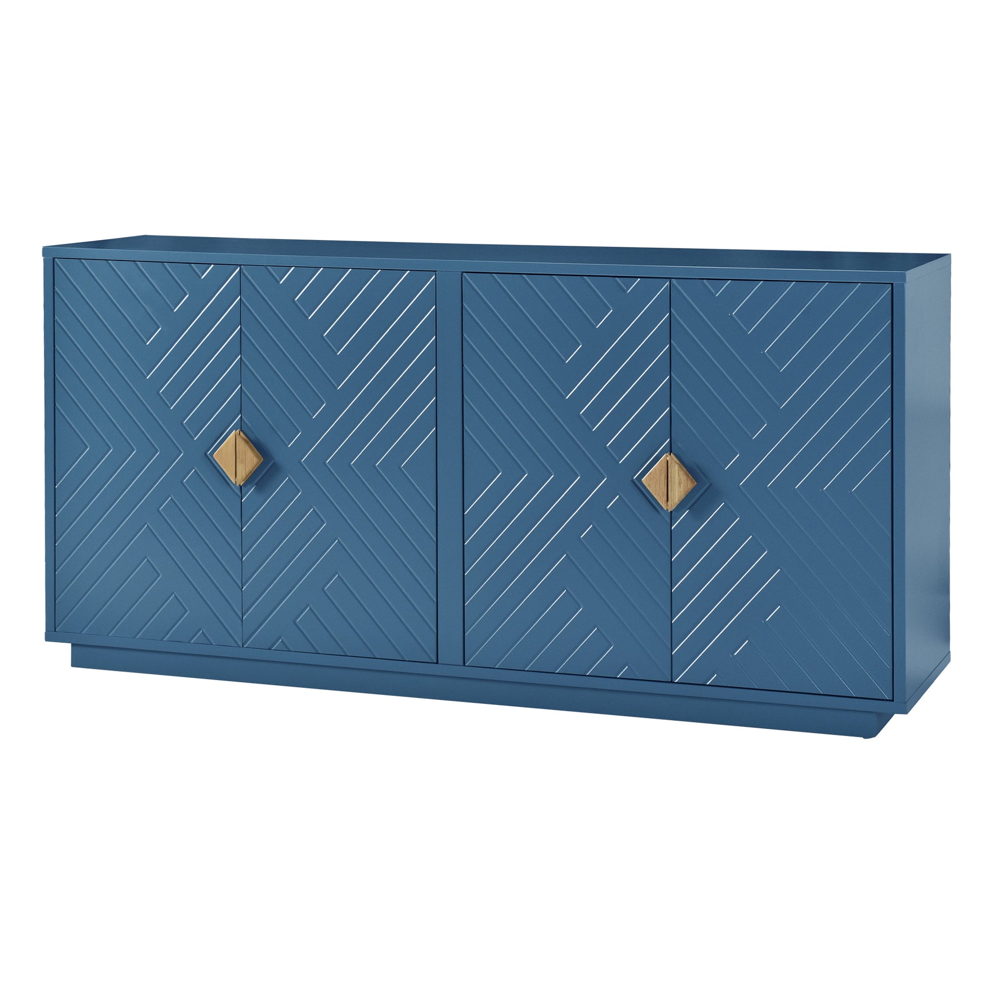 Modern Functional Large Storage Space Sideboard With Wooden Triangular Handles And Adjustable Shelves For Living Room And Dining Room Navy Blue Navy Blue Mdf