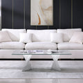 Tempered Glass Top Coffee Table With Silver Mirror Finish Stainless Steel Base Silver Tempered Glass